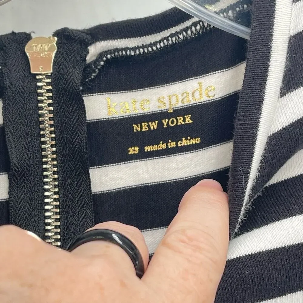 Kate Spade Womens Striped Dress Zip 100% Cotton Mini Black White Size XS